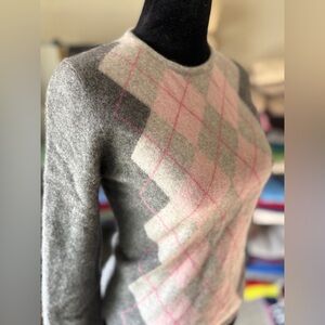Charter Club Cashmere Gray/Pink Argyll, Petite Small (Measures EXTRA SMALL!)